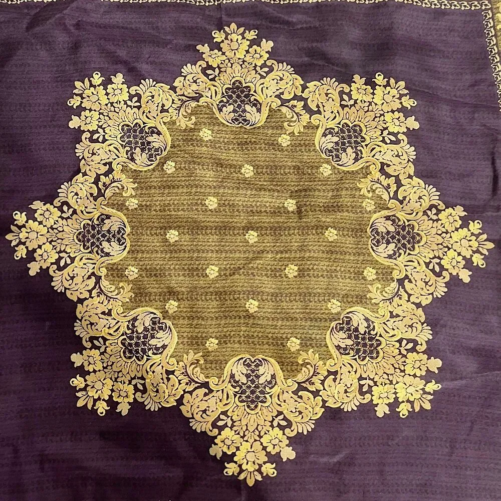 Vintage Oscar de la Renta Silk Scarf Plum Gold Detailing 21